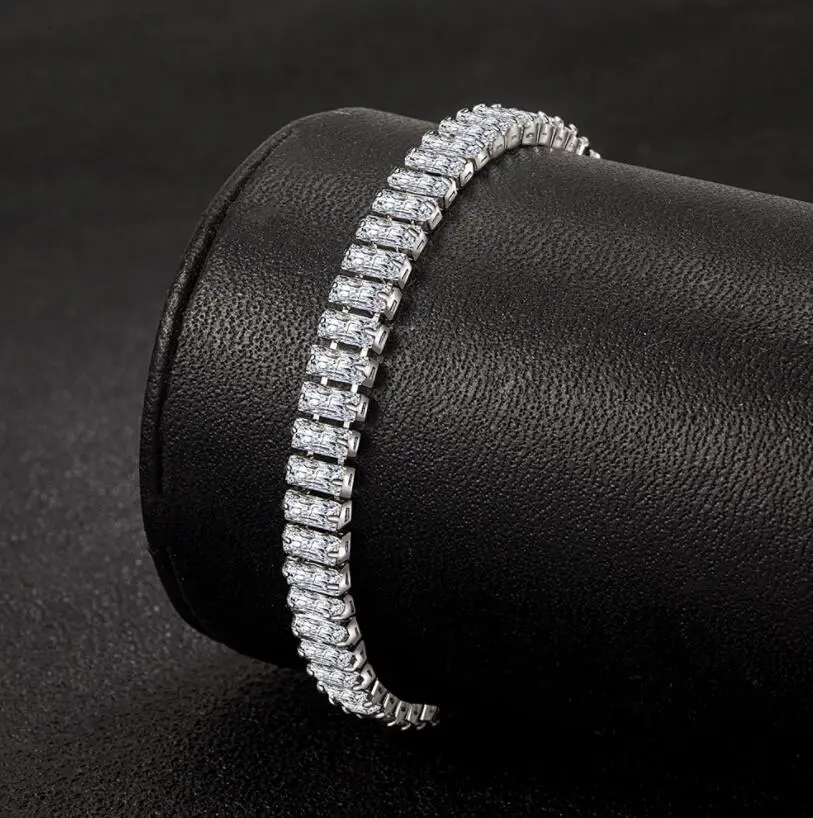 Bracciale Tennis Moissanite Smeraldo 3X5Mm Argento Sterling 925 Placcato Oro Bianco 18 Carati Con Bracciale Gra Fine Per Donna Uomo