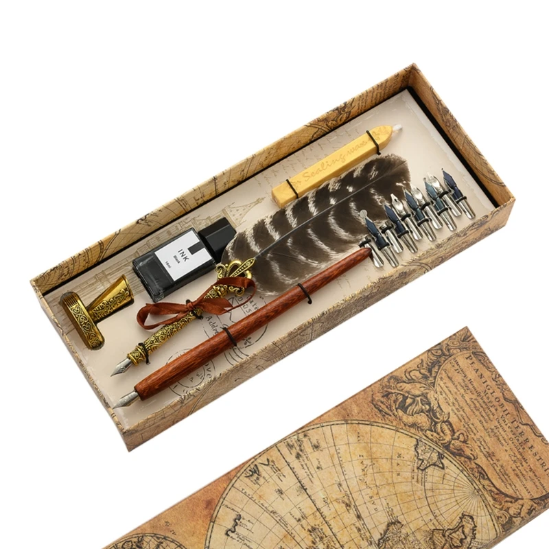Kit Penna Dip Retrò Set Penna Dip In Legno Set Penna Pennarello Dip Kit Sigillo Cera Classico Per Calligrafia Gotica Parole D'Arte Regalo Aziendale
