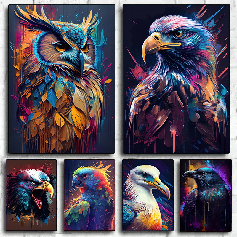 Abstract Birds Eagle Raven Parrot Owl Acquerello Art Poster Print Canvas Painting Wall Art For Living Room Home Decoration
