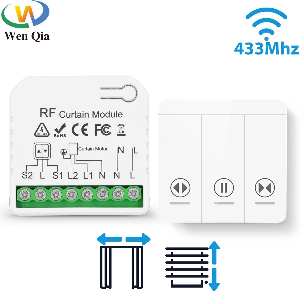 433Mhz Wireless Blind Electric Curtain Motor Switch 50M Telecomando Collegato Tapparelle Avvolgibili Per Finestre