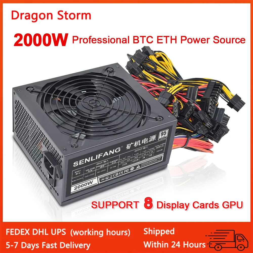 Alimentatore Miner Atx 2000W Per Tutti I Tipi Di Macchina Grafica Collegabile 8Gpu 95% Di Efficienza Eth Bitcoin Etc Rvn Mining Psu