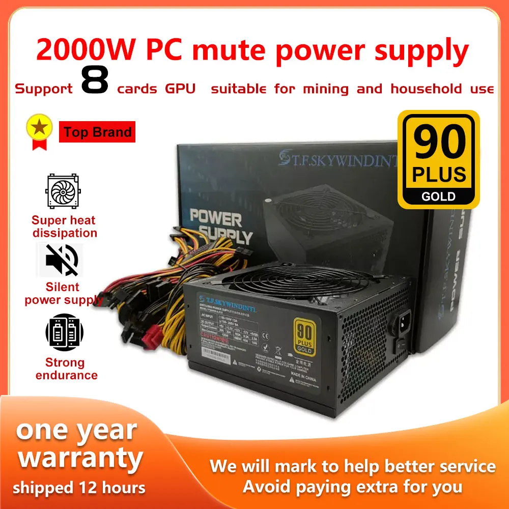 T.F.Skywindintl Nuovo 2000W Atx Psu Alimentatore Minerario Supporto Alimentazione Pc 8 Schede Display Gpu 95% Efficienza Per Btc Bitcoin Miner