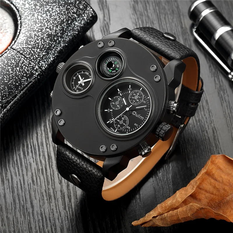 Oulm Unique Sport Watches Men Luxury Brand Two Time Zone Orologio Da Polso Bussola Decorativa Orologio Al Quarzo Maschile Relogio Masculino
