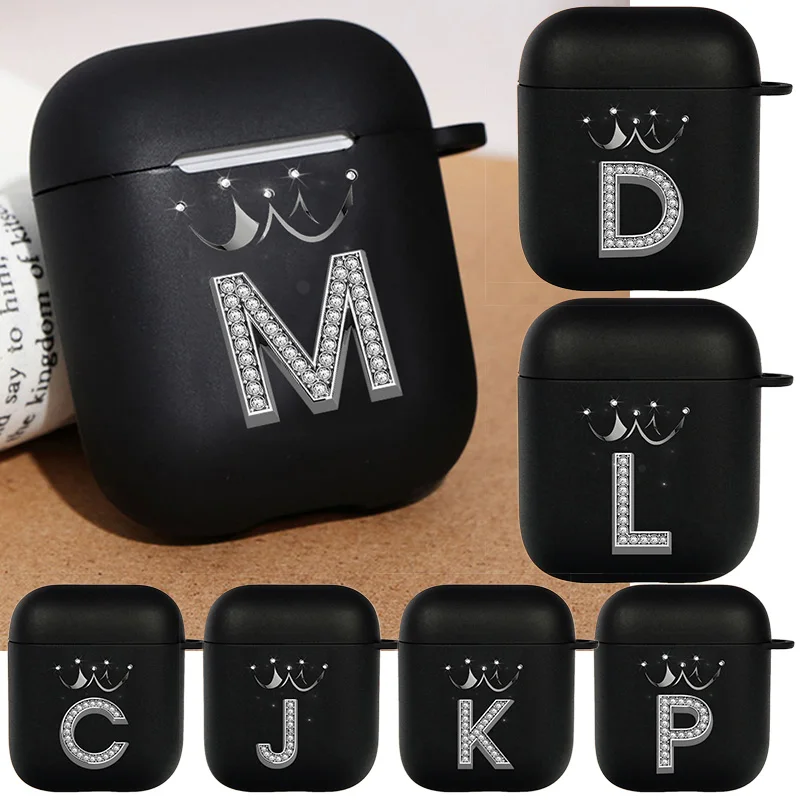 Custodia Airpods Diamond Crown Letter Per Airpods Pro 3 2 1 Pro 2Nd 2022 Black Wireless Bluetooth Auricolare Box Cute A-Z Cover