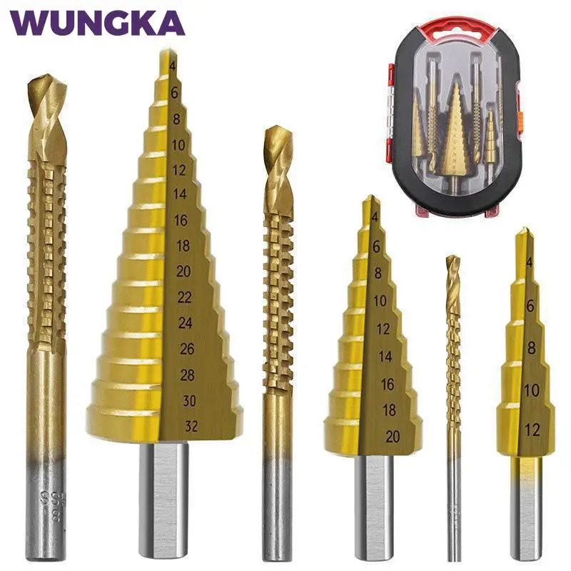Set Di Punte Per Trapano A Gradino 4-12/20/32Mm Hss Steel Per Taglierina Per Fori A Cono In Metallo Twist Saw Strumento Per Carotaggio In Legno