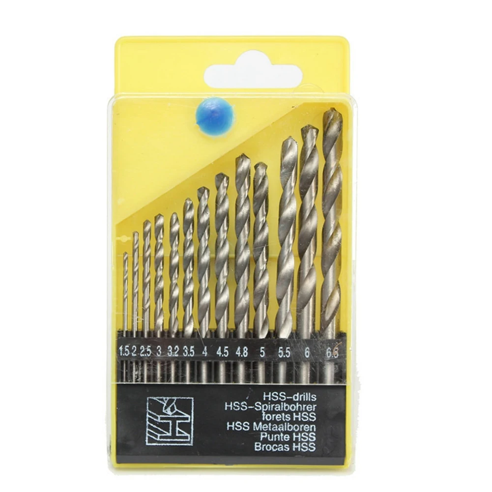 13Pcs/Set Hss Twist Drill Bits Set 1.5-6.5Mm Round Shank Hole Opener Drill Bit For Metal Wood Drilling Tools