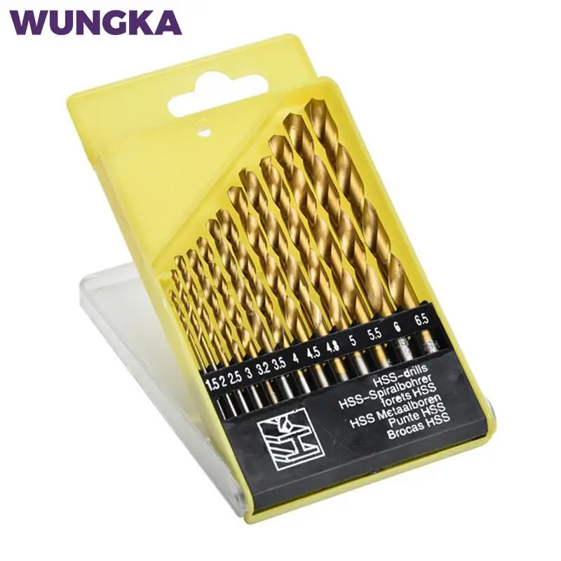 13Pcs Drill Bit Hss Titanium Plated Straight Shank Twist Woodworking Plastic Iron Sheet Aluminum Skin Hole Reaming