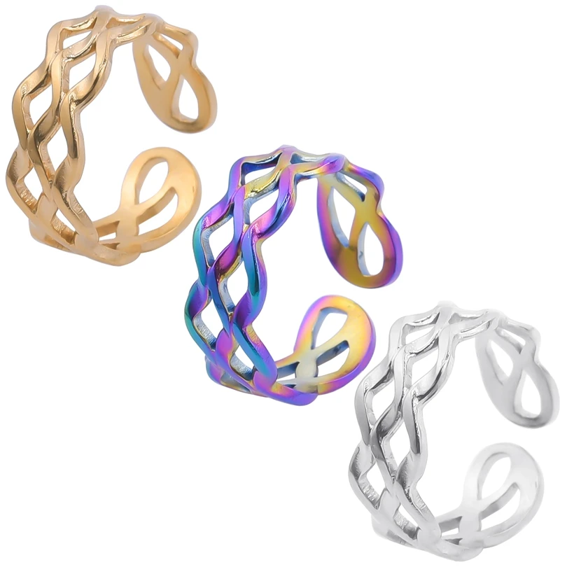 5 Pz/Lotto Tono Oro Argento Colore Tre Strati Twisted Wave Ring Apertura In Acciaio Inossidabile Regolabile Per Uomo Donna Finger Jewelry