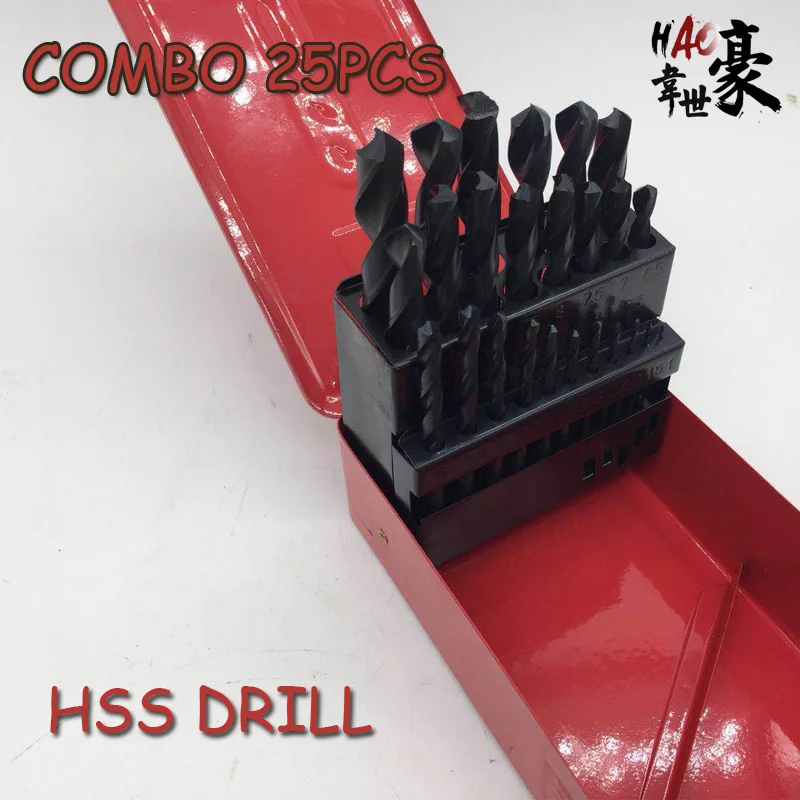 25 Pz/Set Twist Drill Bit Set Hss In Acciaio Ad Alta Velocità Trapano Set Di Legno Foratura Bit Metallo Lavorazione Dei Metalli Power Tool 1-13Mm