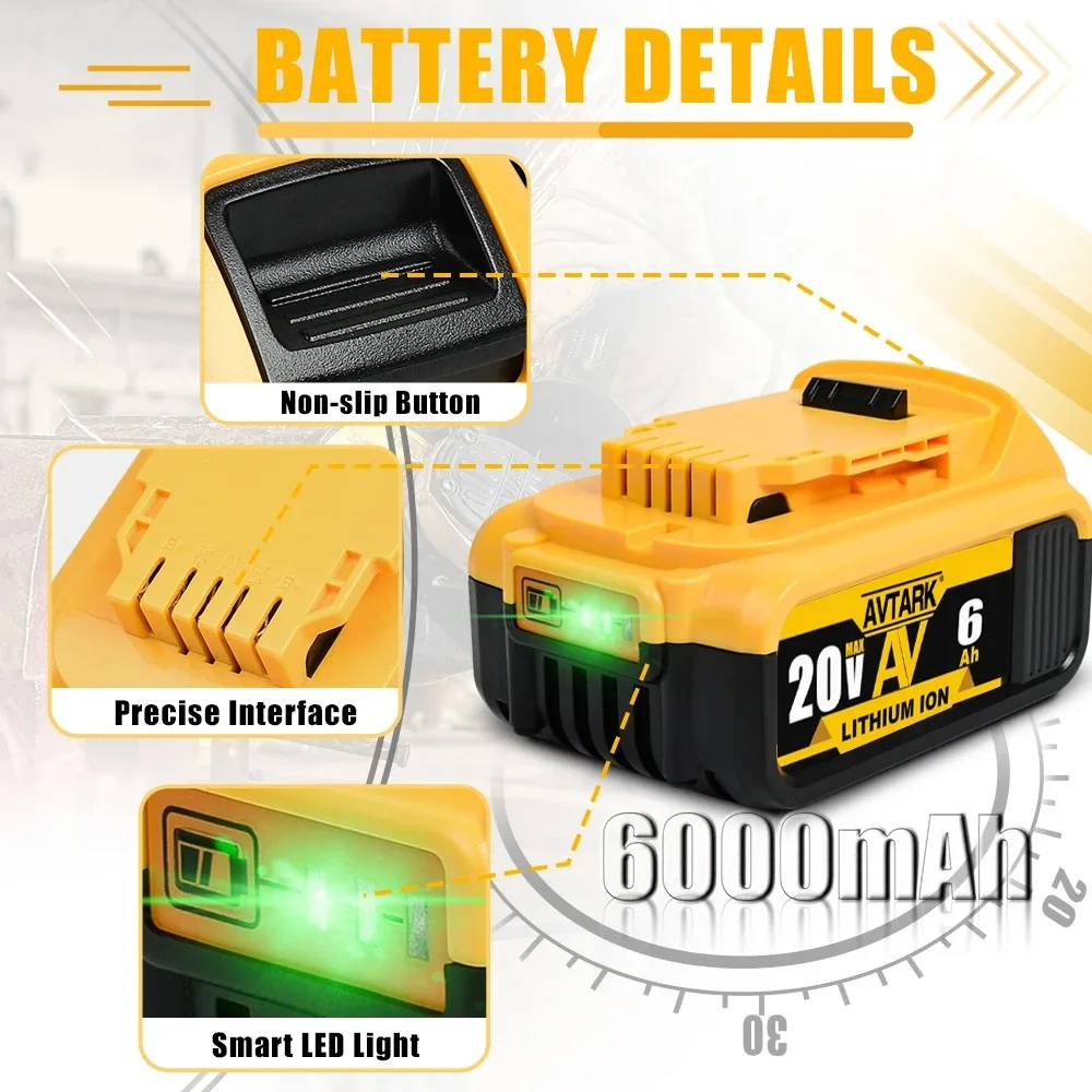 Per Dewalt Dcb205 18V/20V Max Dcb204 Batteria Di Ricambio Agli Ioni Di Litio Dcb206-2 Dcb205 Dcb180 Dcb181 Dcd985B Serie Dcd/Dcf/Dcg