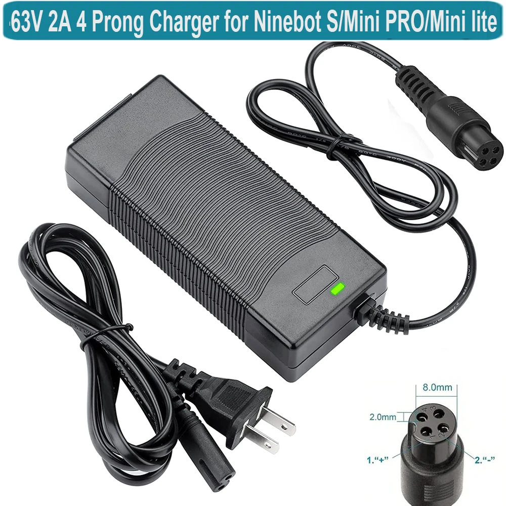 [63V 2A 70W] Caricabatterie Per Scooter A 4 Poli Per Ninebot S / Mini Pro/Mini Lite / L8 / One A1/ One S2, N3M240, N3Mm240, Go Karting Car