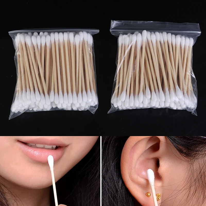 100Pcs/Bag 7.2Cm Double Head Disposable Makeup Cotton Swab Soft Cotton Buds For Medical Wood Sticks Nose Ears Cleaning Tools