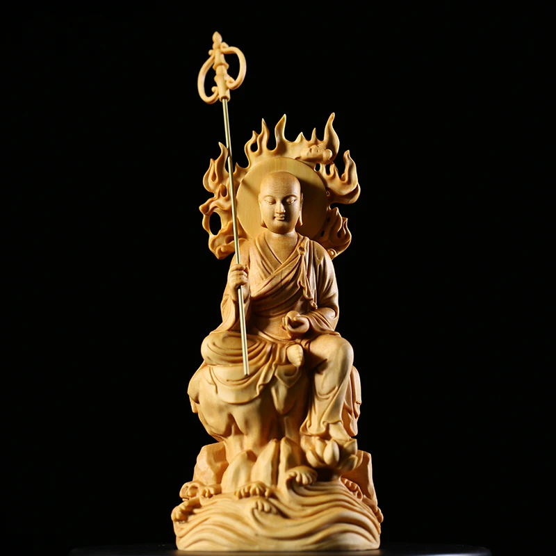 15Cm Wood Carving Tibetan King Buddha Dedicated Buda Statues Carvings Crafts Home Decoration Flame Tibetan Buxus Sculpture