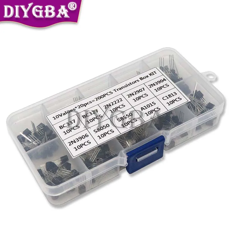 Transistor Assortimento Kit Bc337 Bc327 2N2222 2N2907 2N3904 2N3906 S8050 S8550 A1015 C1815,Transistor Pacchetto Della Scatola 10 Valori * 20 = 20Pcs