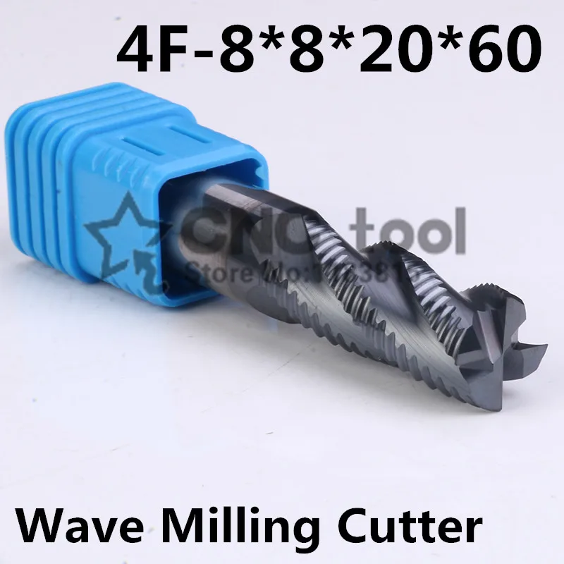 Onda Di Fresatura In Metallo Duro Cutter 4F-8.0Mm,4F-8.0*8*20 * 60L Lega Di Ruvido Fresatura Cutter, Macchina Di Fresatura Cnc, Fresatura Cnc Strument