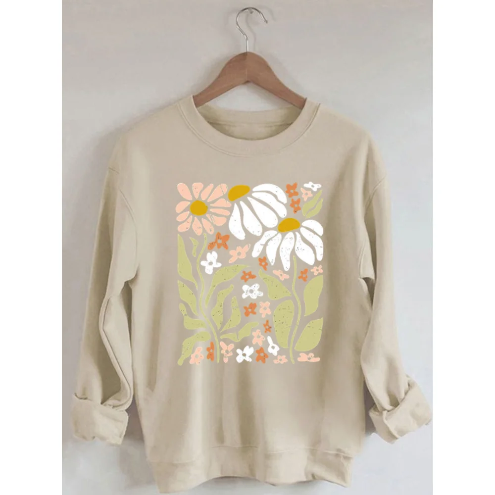 Rheaclots Felpa A Maniche Lunghe In Cotone Con Stampa Floreale Floreale Boho Wildflowers Da Donna