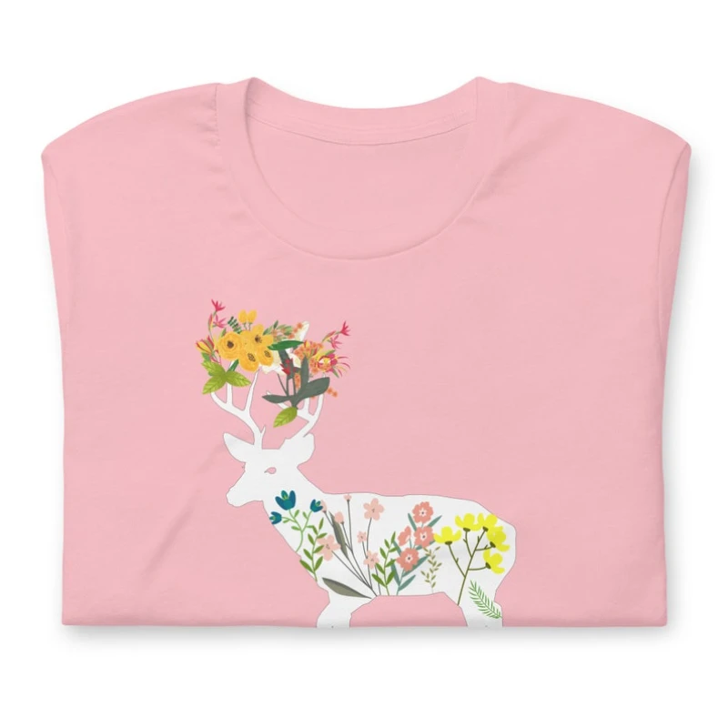 Deer And Flower Lover Graphic T Shirts, For Animal Lover Summer Tees,I Love Nature Valentine Tops. Garden Print Shirts For Women