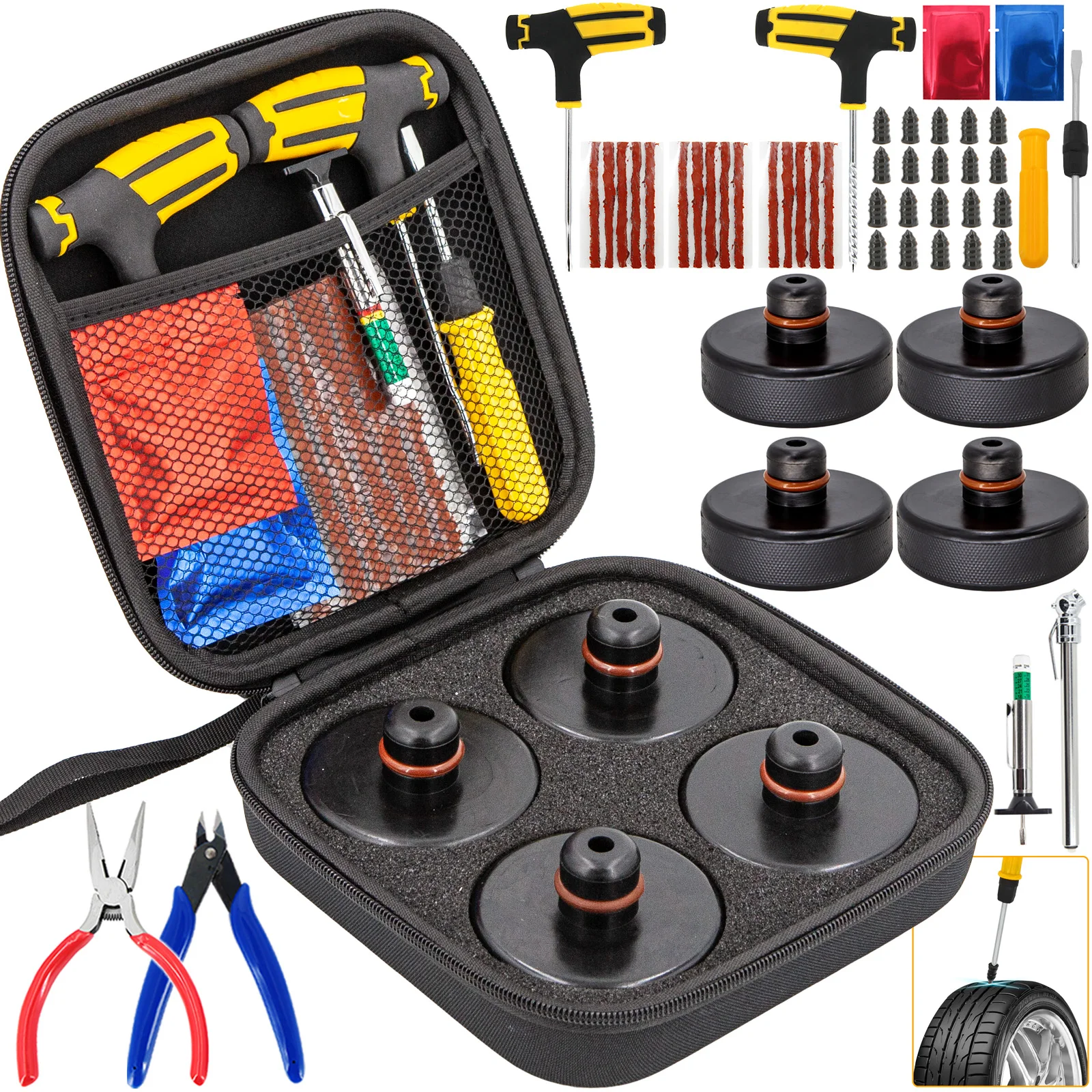 4 Pezzi Di Gomma Sollevamento Del Pavimento Jack Pad Assale Stand Adapter Pucks Tool Chassis Per Tesla Model 3 S X Y Car Tire Repair Nail Screw Kit