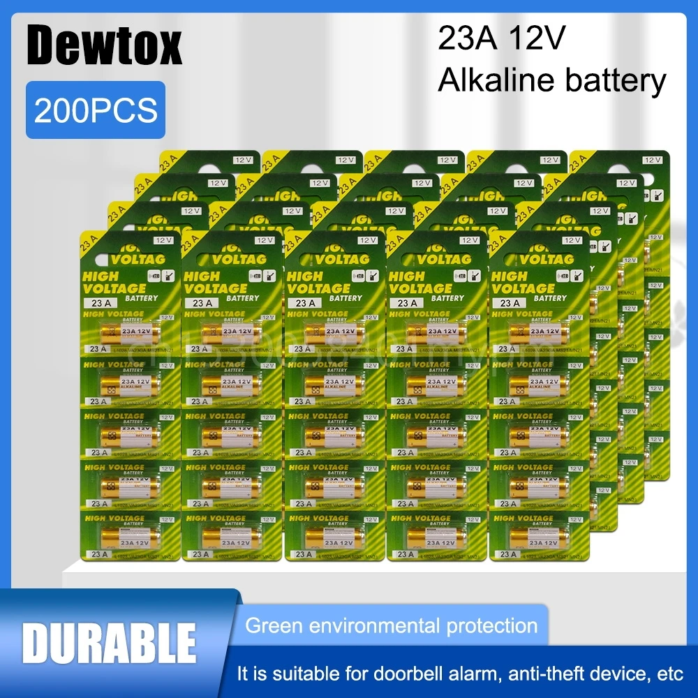200Pcs 12V Alkaline Battery A23 23A 23Ga A23S E23A El12 Mn21 Ms21 V23Ga L1028 Gp23A Lrv08 For Remote Control Doorbell Dry Cell