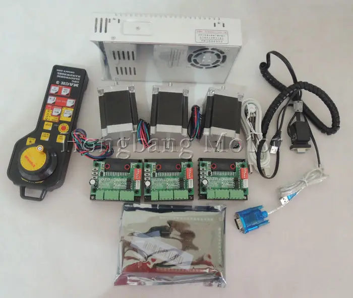 Mach3 Usb Cnc Router Kit 3 Assi, 3 Pz Stepper Motor Driver + Mach3 Usb Interface Board + 3 Pz Nema23 Stepper Motor + Alimentazione