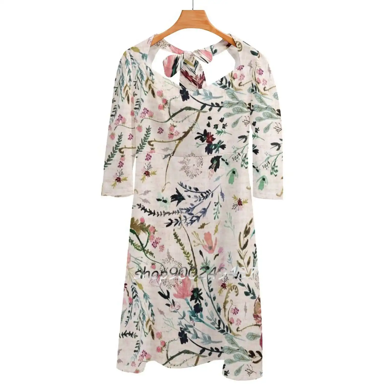 Fable Floral Evening Party Dresses Midi Sexy Dress Female Sweet One Piece Dress Fiori Floreali Coreani Foglie Primaverili Foglia