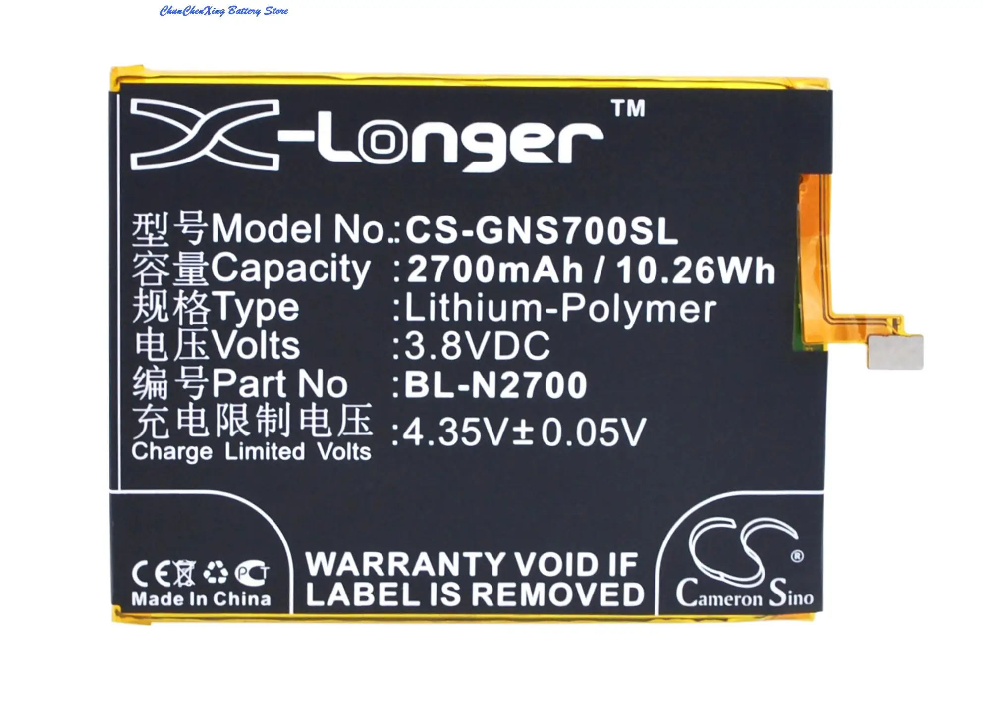 Cameron Sino 2700Mah Batteria Bl-N2700 Per Gionee Elife S7, Gn9006, Per Kazam Tornado 552L, Tornado 552L Dual Sim Lte