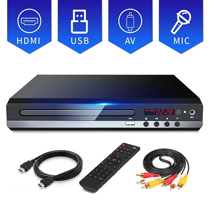 Lettore Dvd High-Defination 1080P Home Dvd Player Box Per Tv All Region Lettore Dvd Cd-Discs Gratuito Uscita Av Porta Mic Integrata