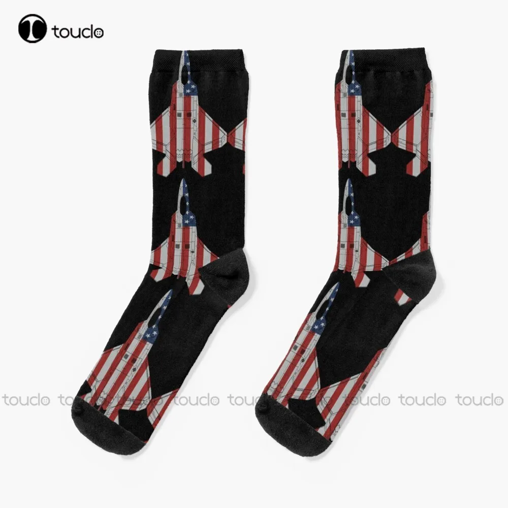 F 22 Raptor With American Flag F22 Raptor Airforce Usaf Socks Calzini Bianchi Da Donna Design Happy Cute Socks Calzini Divertenti Creativi