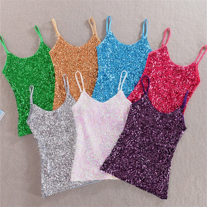 Spaghetti Strap Tanks Crop Top Women Corset Tops Bling Camis For Woman Sexy V Neck Cropped Feminino