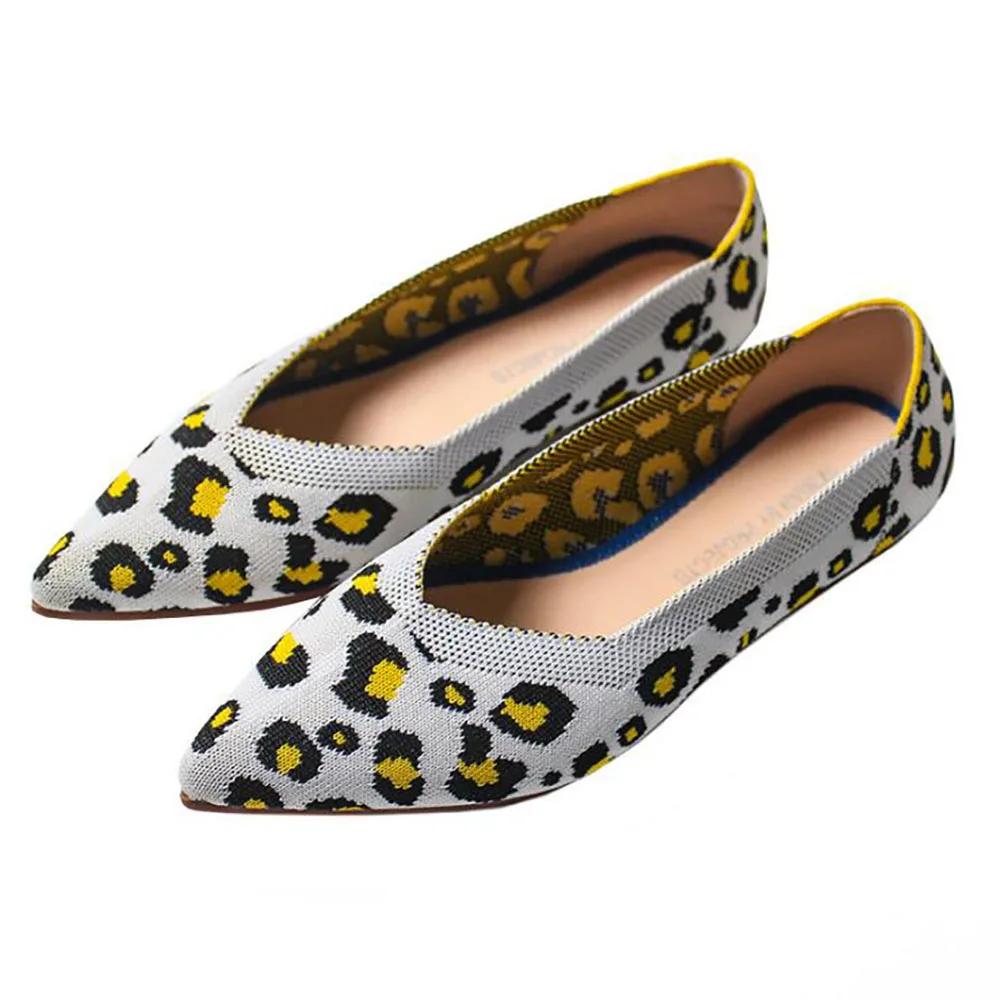 Scarpe Basse Da Donna Con Punta A Punta Leopardata Scarpe Moda Slip On Mocassini Da Donna Scarpe A Maglia Scarpe Casual Morbide Con Rotolo Di Uova Per