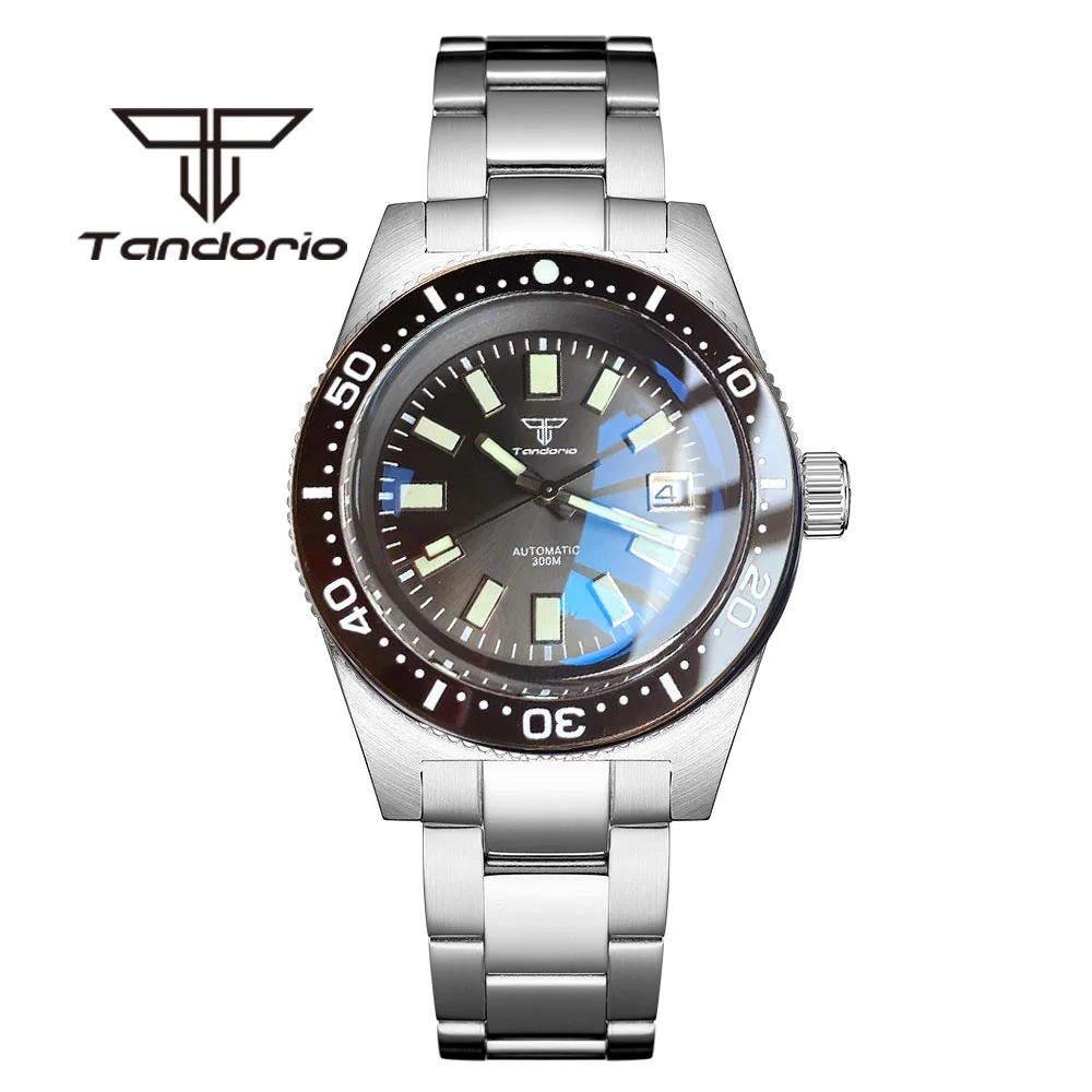 Tandorio 62Mas Nh35A Pt5000 300M Automatic Dive Men Watch Domed Ar Vetro Zaffiro 120 Clic Lunetta Rotante Data Bracciale In Acciaio