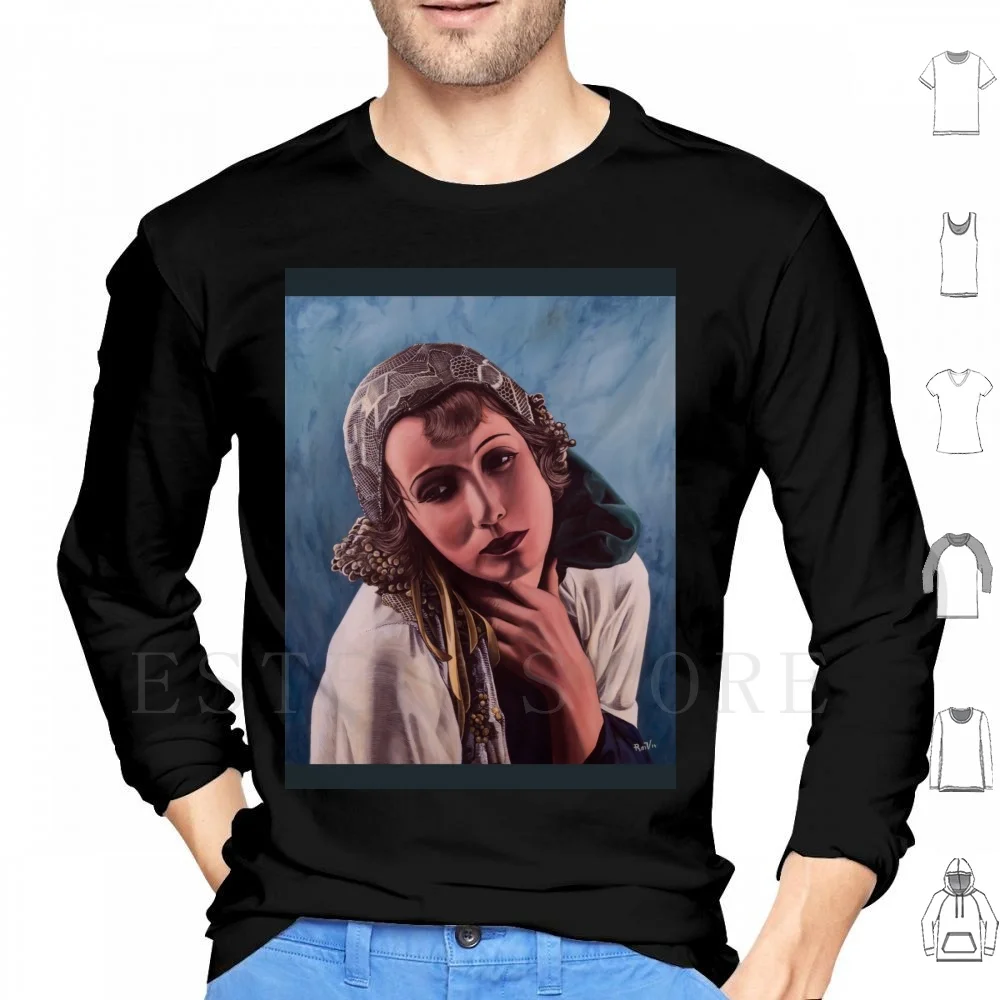 Oil On Canvas-Greta Garbo Hoodies Greta Garbo Oil On Portrait Vintage Rmv Realistico
