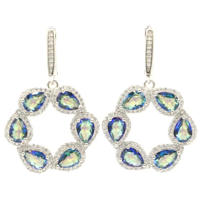 40X26Mm Consiglia Vivamente Fire Rainbow Mystical Topaz Fire Rainbow Violet Topaz White Cz Orecchini In Argento Regalo Da Donna