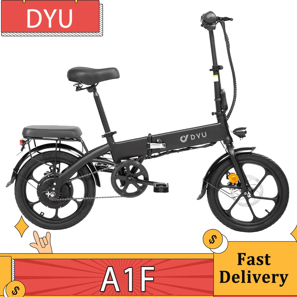 Dyu A1F City Bike Elettrica 16 Pollici 250W Motore 25 Km/H Velocità 36V 7.5Ah Batteria Doppio Freno A Disco Meccanico 120Kg Carico Massimo Ebike