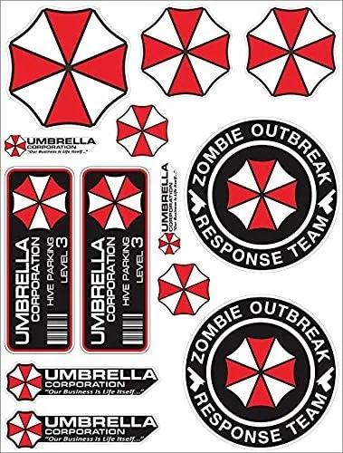 Per A4 Umbrella Corporation Set Zombie Sticker Decal Pegatinas Raccoon City Car Truck Bumper Bike Helmet Notebook