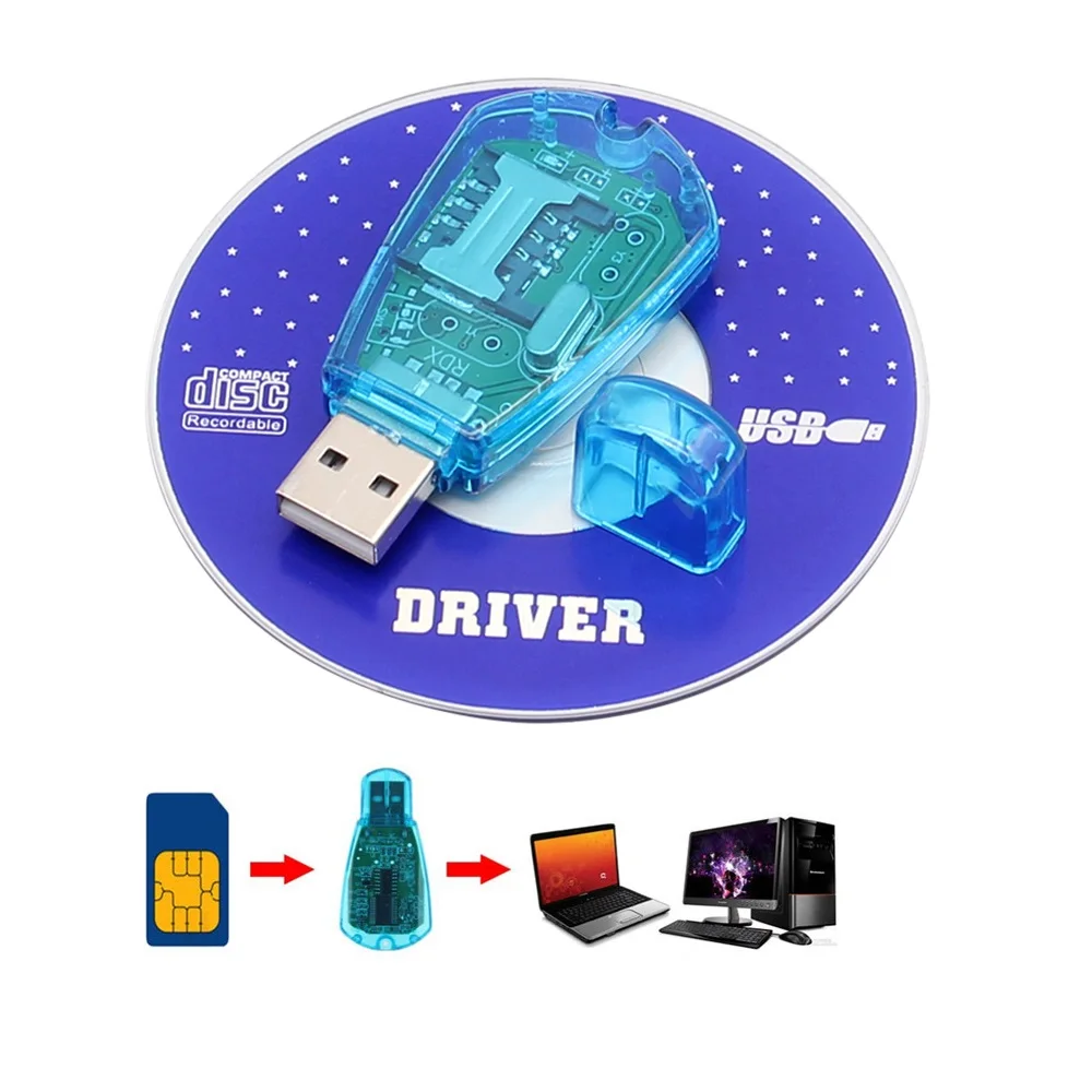 1 Pz Lettore Portatile Usb Sim Card Reader Simcard Writer/Copy/Cloner/Backup Gsm Cdma Wcdma Cellulare Dom668 Blu