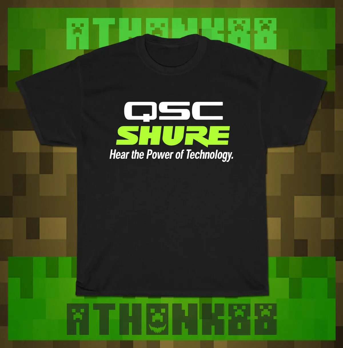 Nuova Maglietta Calda Qsc Shure Audio Green Logo T-Shirt