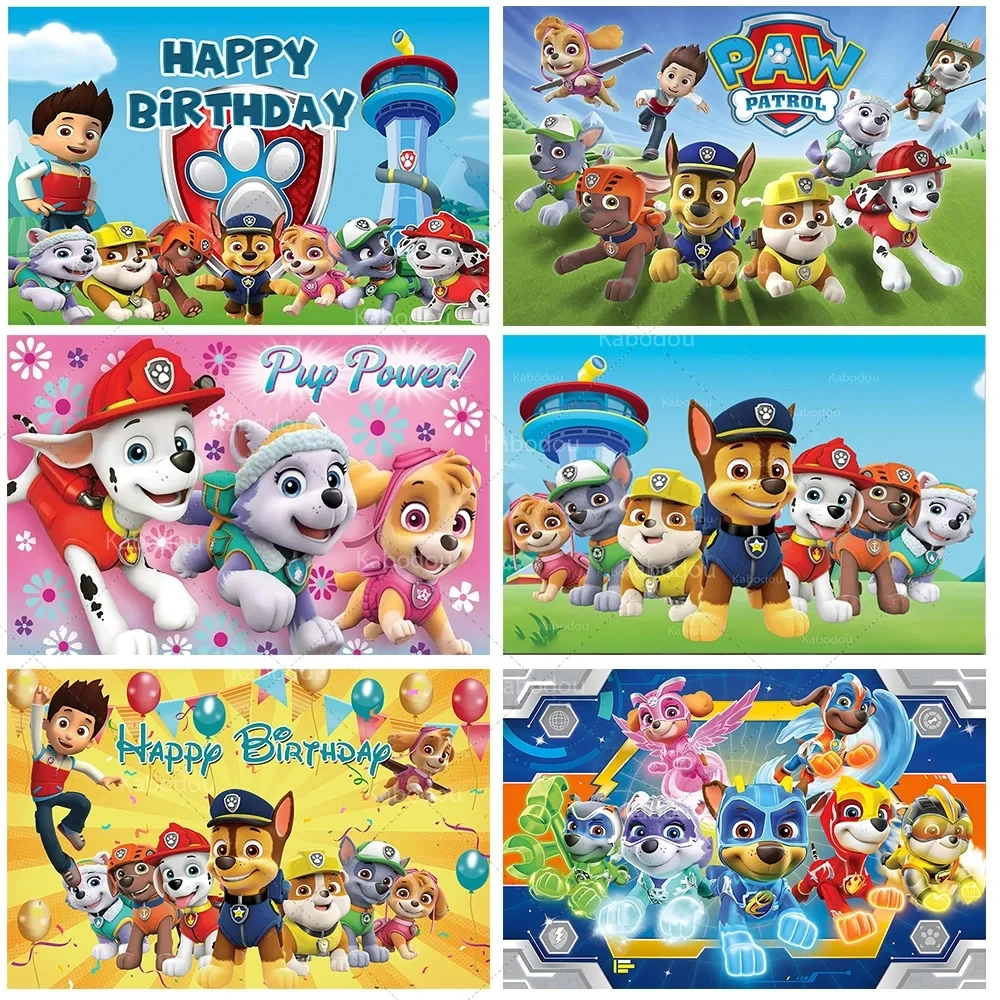 Paw Patrol Fondale Decorazione Per Feste Girs Boy Birthday Photography Background Puppy Event Banner Poster Photo Studio Props