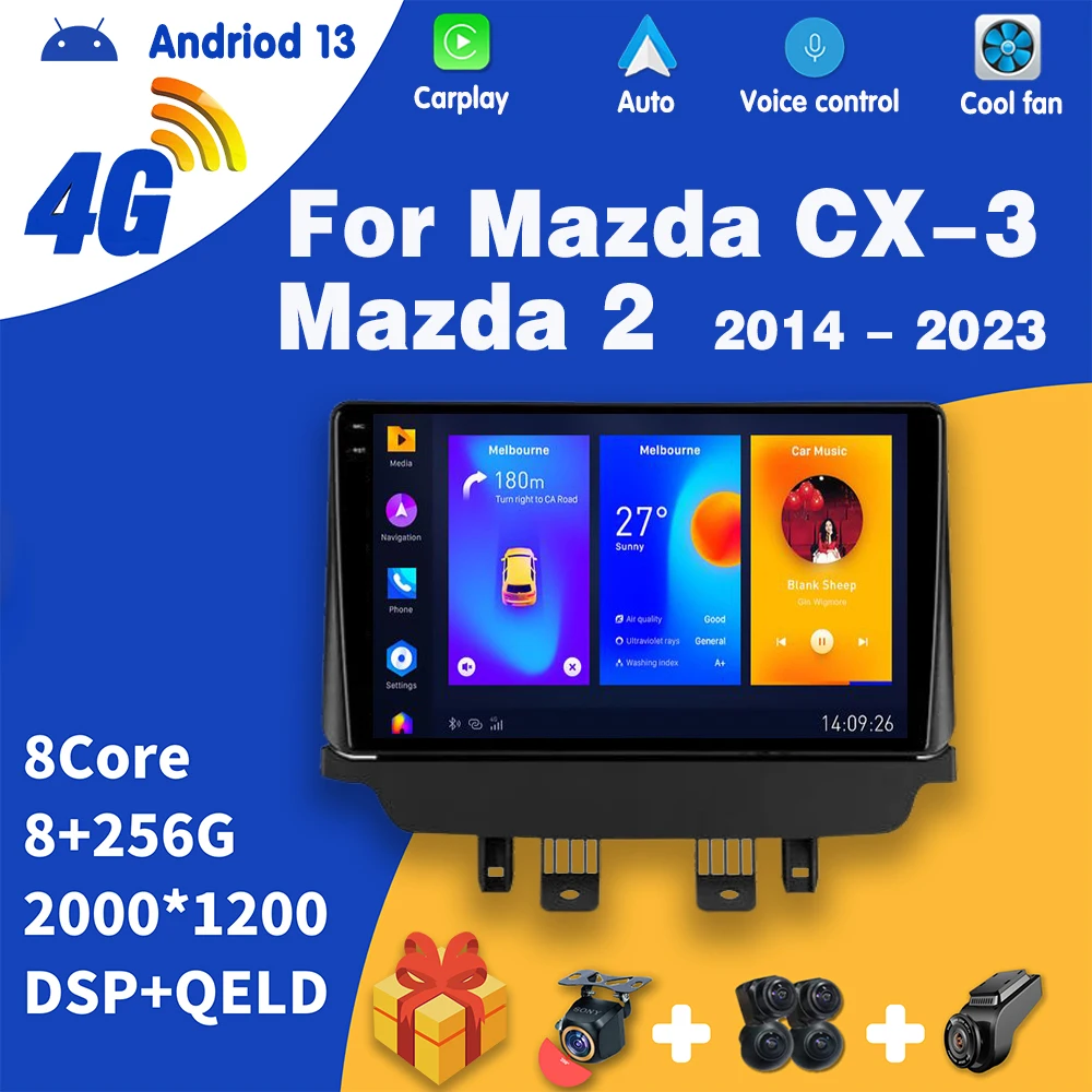Autoradio Apple Carplay Android Per Mazda Cx-3 Dk Mazda 2 Dj 2014-2023 Lettore Video Multimediale Navigazione Gps Auto Stereo Dvd