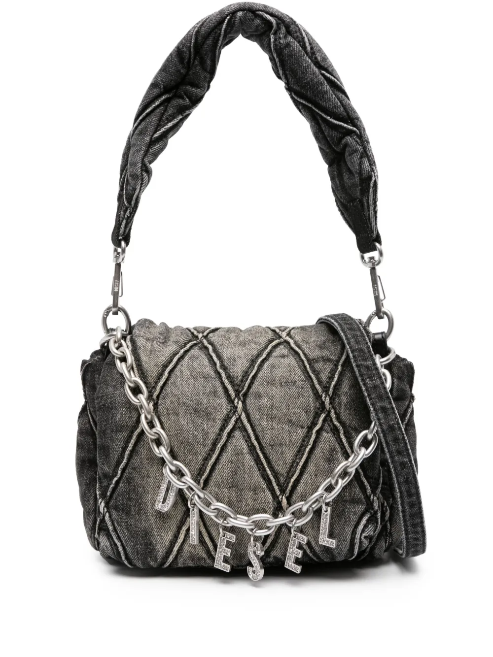 Diesel Borsa a spalla denim con logo - Nero