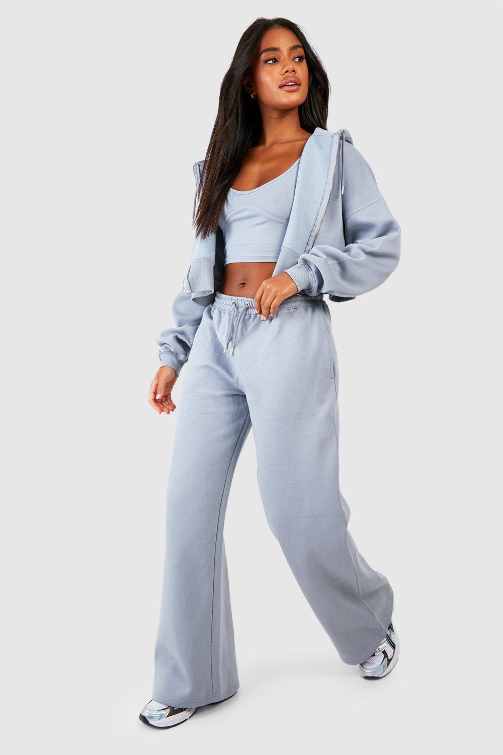 Seam Detail Crop Top 3 Piece Hooded Tracksuit, Verde