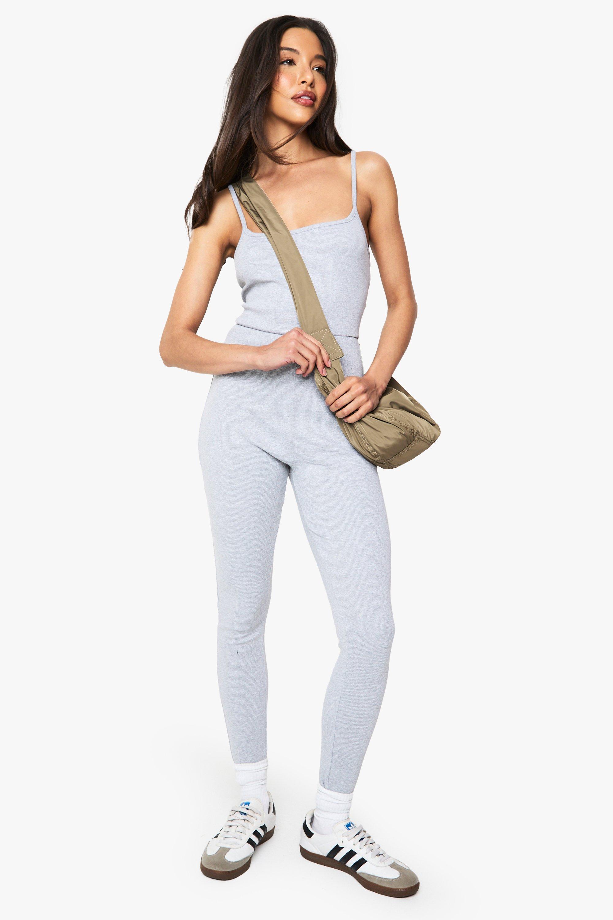 Cotton Rib Skinny Jumpsuit, Grigio