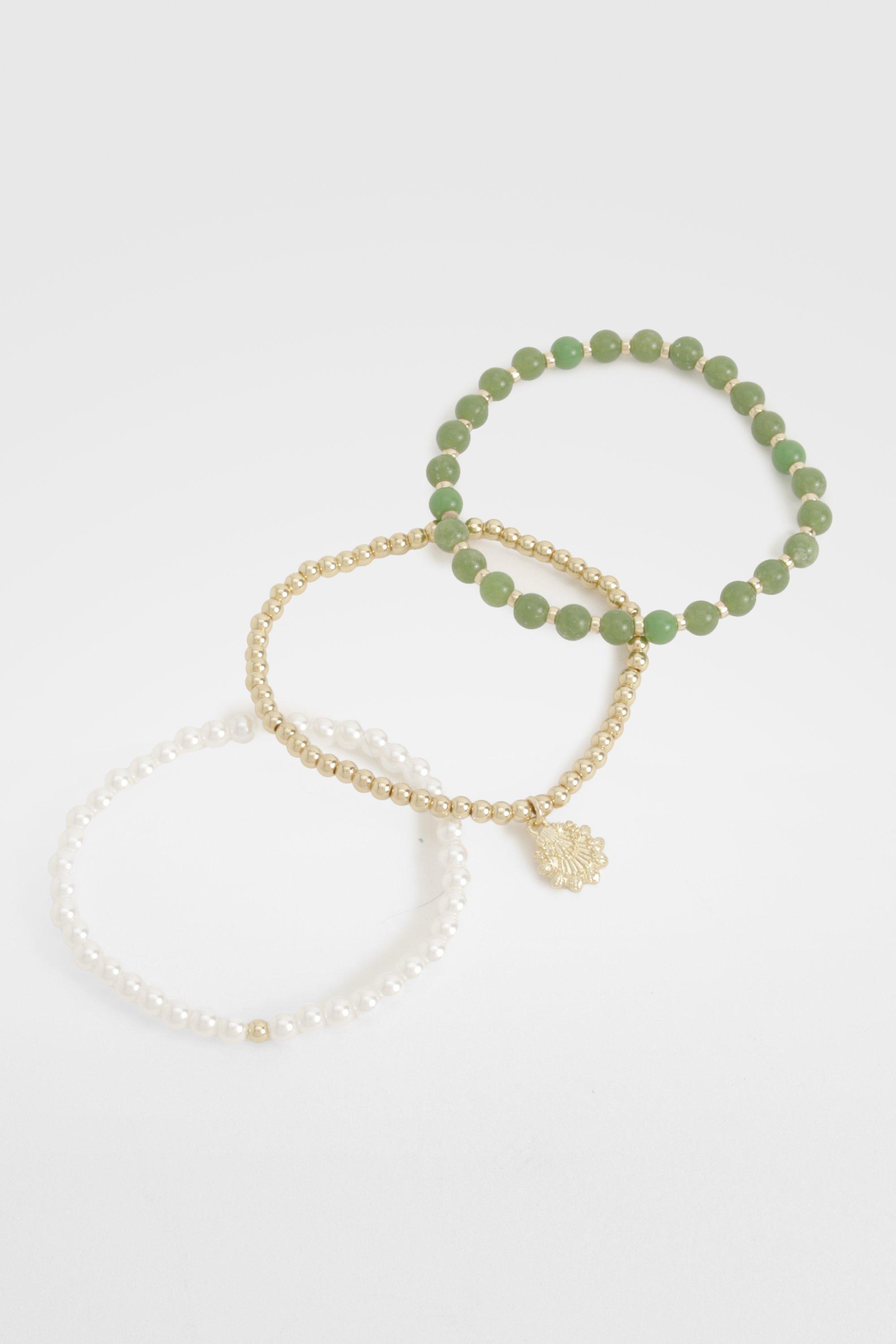 Beaded Pearl Bracelet Pack, Metallics