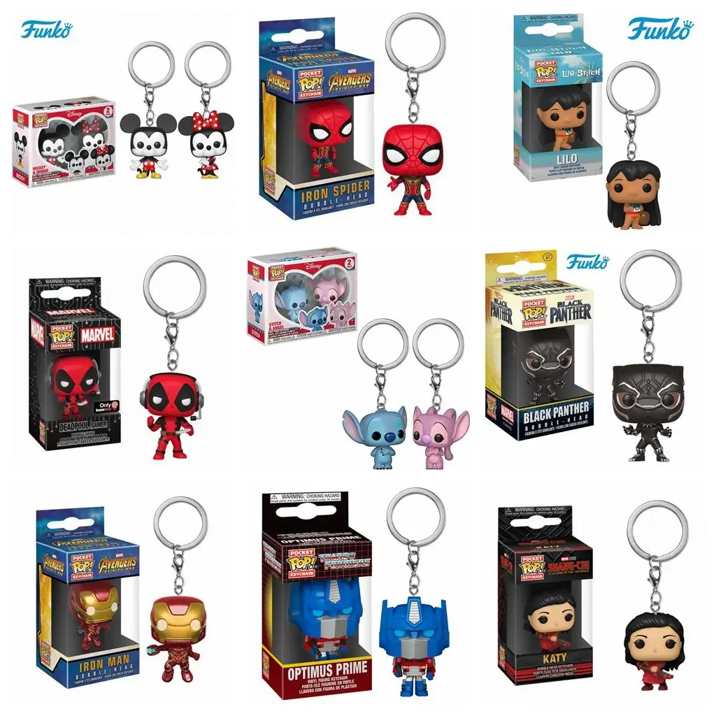 Funko Pop Portachiavi Giocattolo Katy Black Panther Iron Man Spider Deadpool Gamer Lilo Stitch Mickey Minnie Chooper Optimus Prime Toy L07