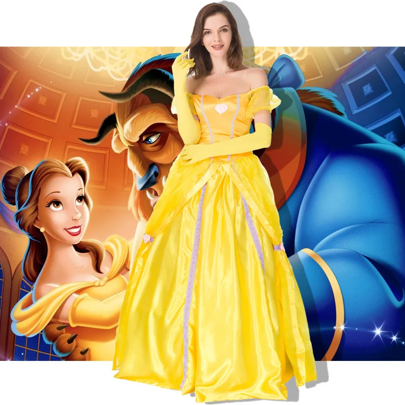 Yellow Fantasias Beauty And Beast Belle Princess Dress Adult Fancy Party Christmas Halloween Dress Beauty Beast Costumi Cosplay