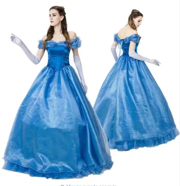 Deluxe Adult Cenerentola Princess Costumes Halloween Fairy Tale Fancy Dress Ball Gown Blue Princess Dress