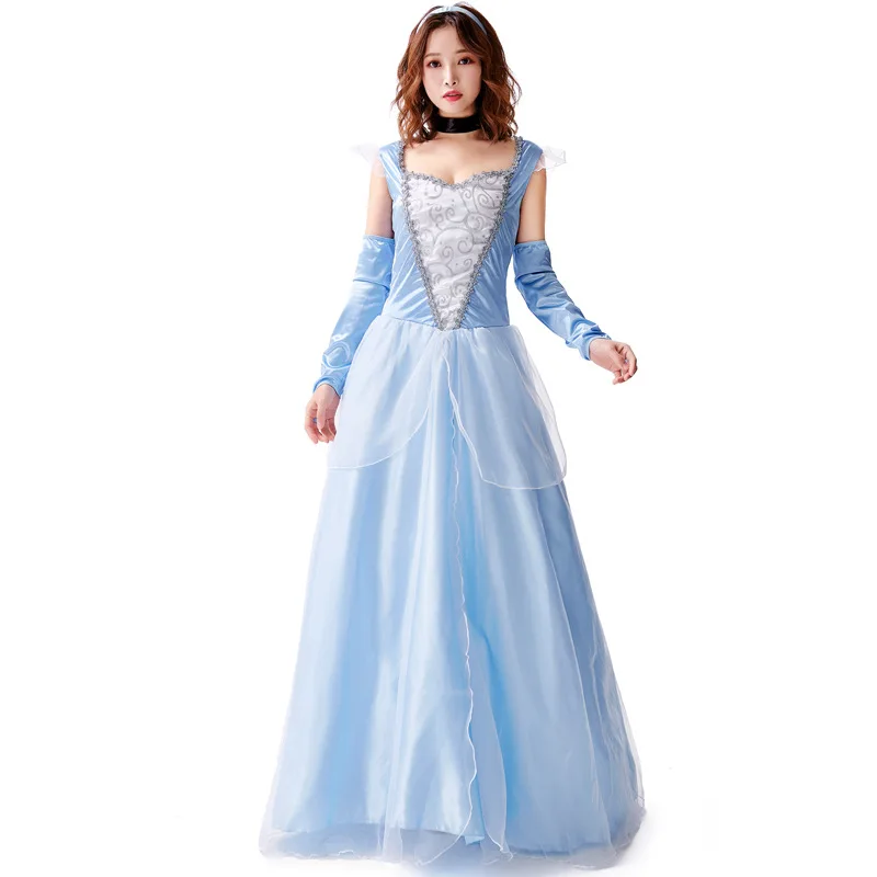 Halloween Women Cenerentola Costume Cosplay Princess Blue Dress Fancy Dress Hen Party Snow Princess Costume