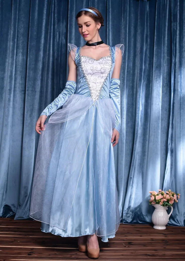 Halloween Cenerentola Princess Fancy Dress Adult Women Blue Long Dress Hen Party Snow Princess Costume