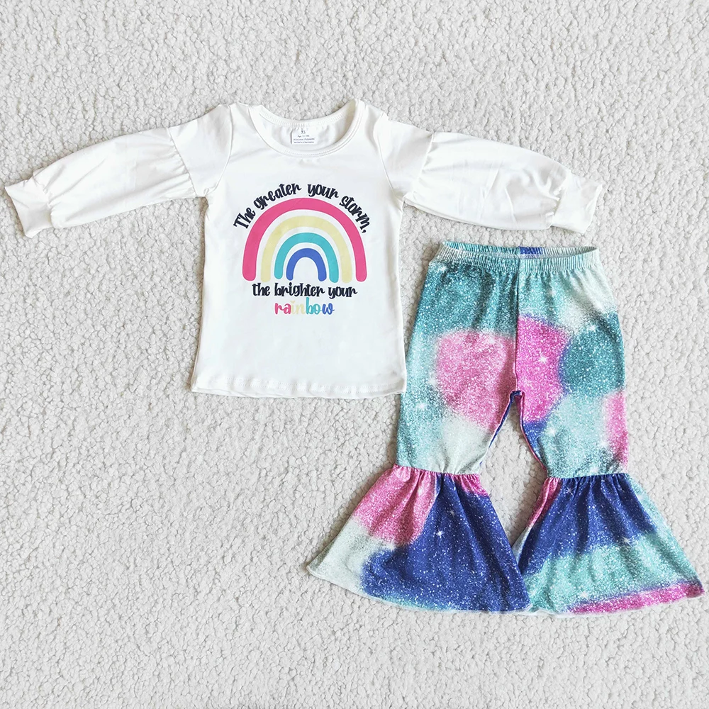 New Fashion Baby Girls Designer Clothes Rainbow Boutique Abbigliamento Per Bambini Girls Tie Dye Bell Bottom Outfit Toddler Girl Clothes Set