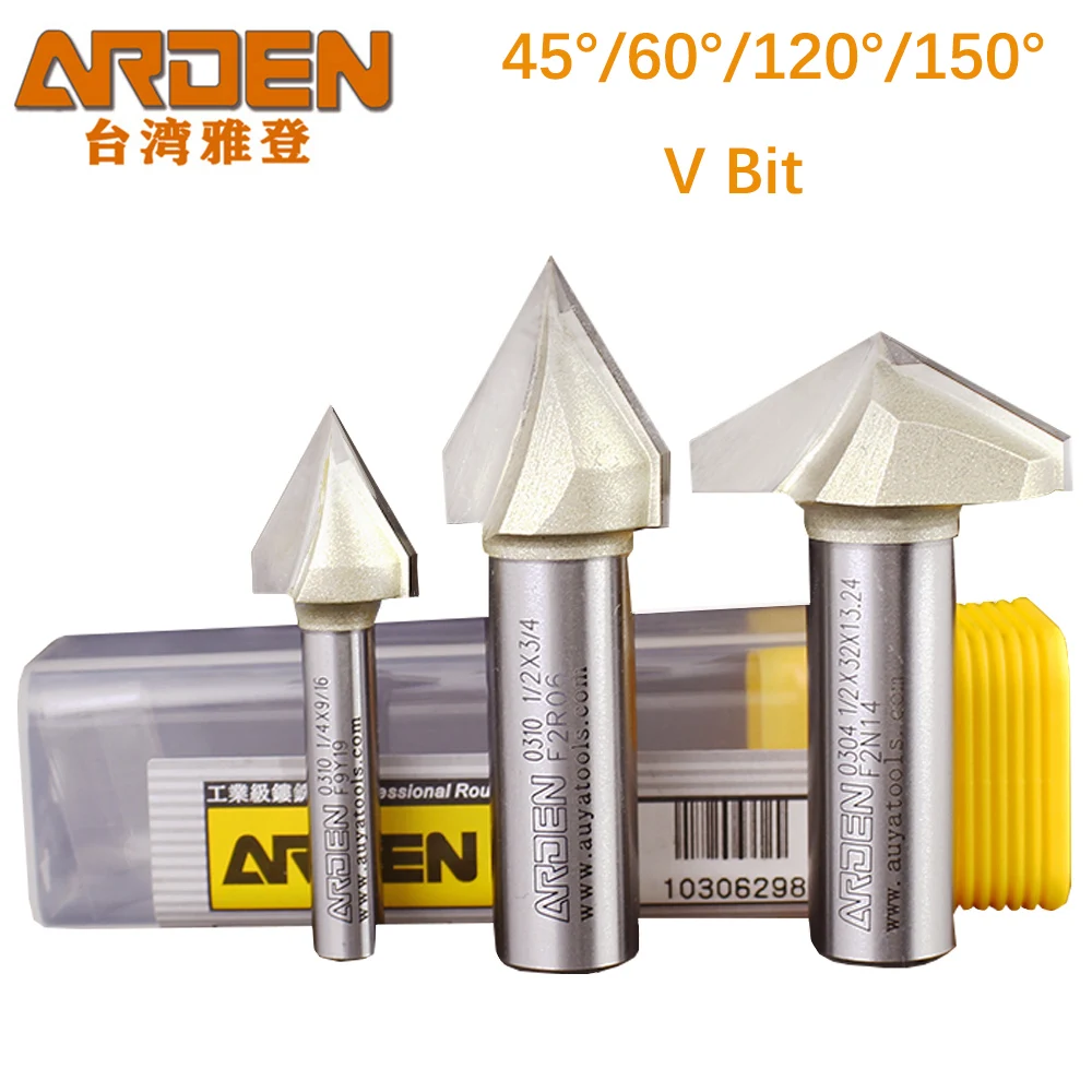Arden Lavorazione Del Legno 3D Intaglio V Bit 45 60 120 150 Gradi Incisione Router Bit Carburo A Forma Di V Smussato Punta Fresa Mdf
